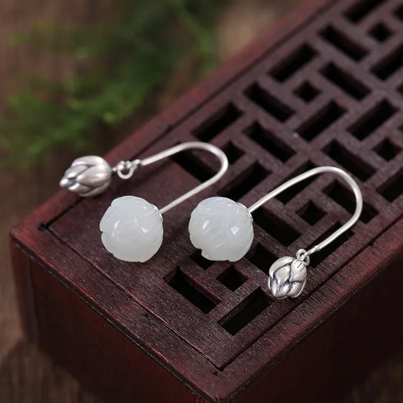 Natural Jade Earrings Nephrite Silver Earrings ZNE112