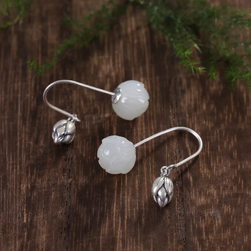 Natural Jade Earrings Nephrite Silver Earrings ZNE112
