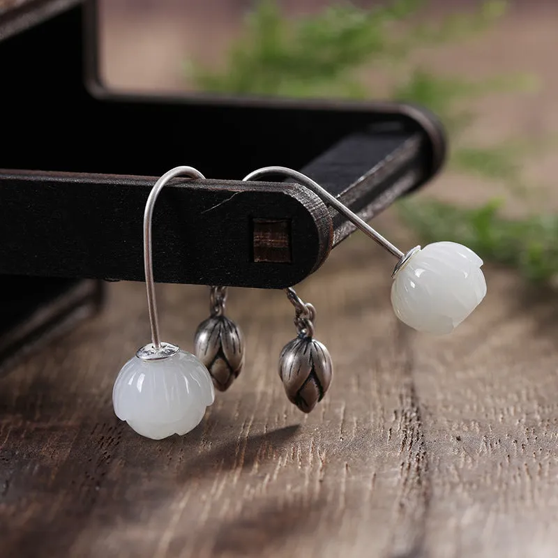 Natural Jade Earrings Nephrite Silver Earrings ZNE112