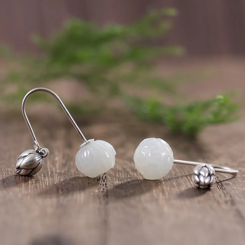 Natural Jade Earrings Nephrite Silver Earrings ZNE112