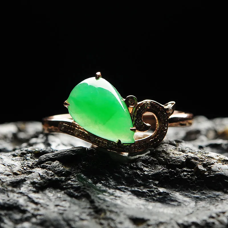 Natural Jade Ring Jadeite Gold Ring RG60