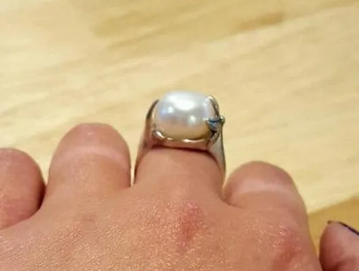 Natural Pearl Ring - Large Pearl Solitaire Ring - Vintage Leaf Ring