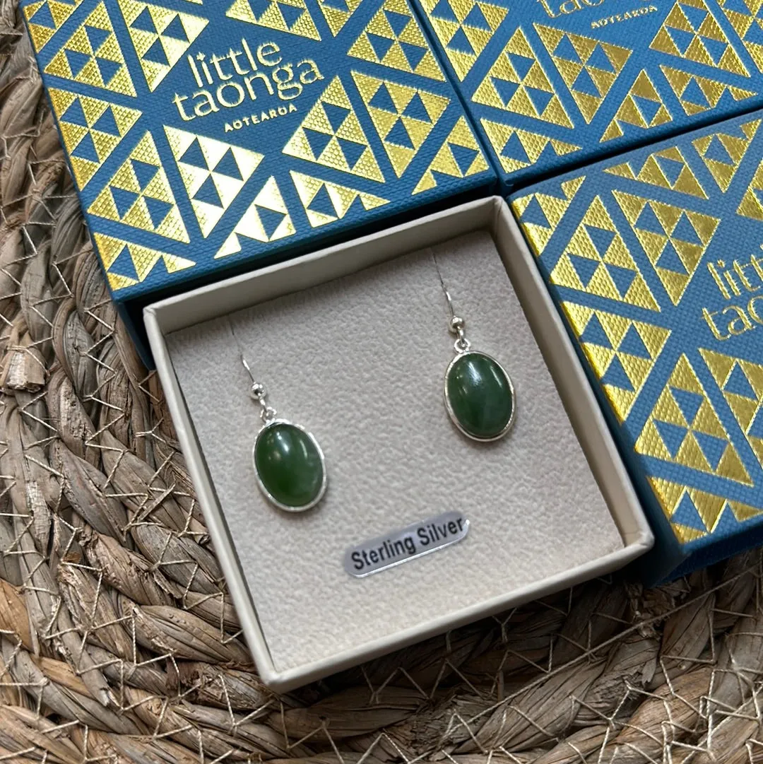 Nephrite Greenstone Oval Drop Earrings - Large