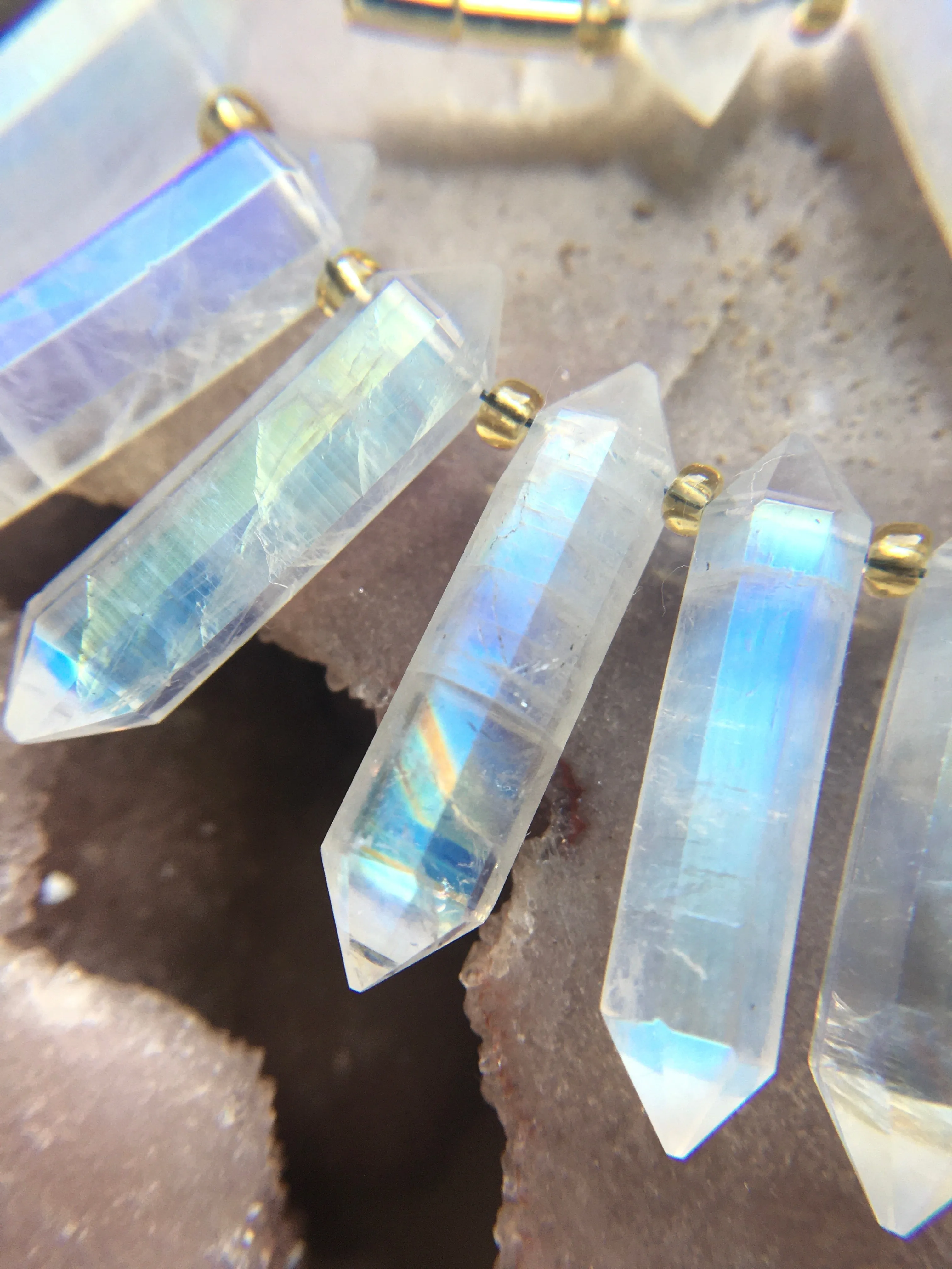 Rainbow Moonstone Crystal Point Healing Necklace