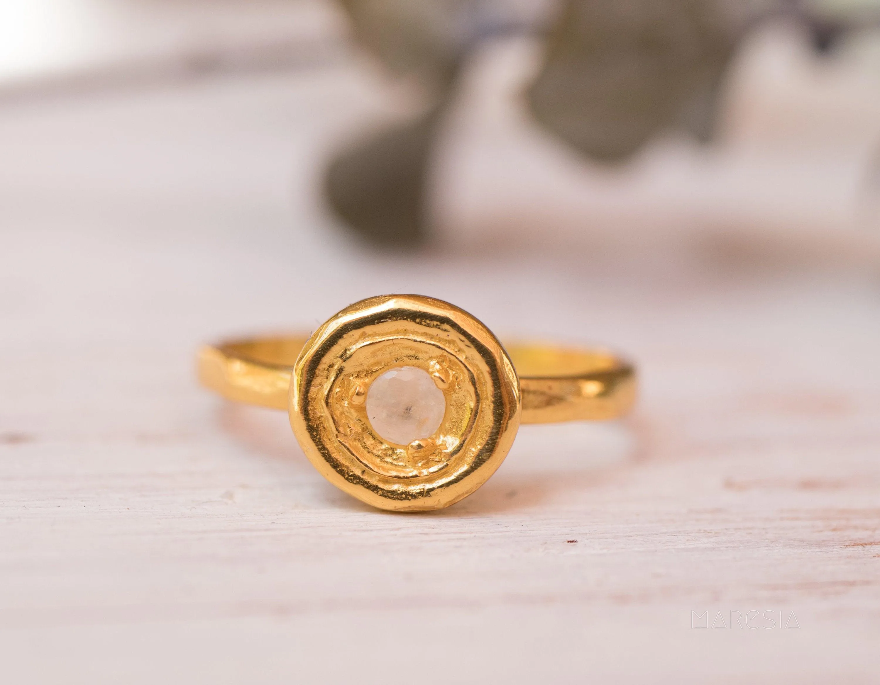 Rainbow Moonstone Ring ~ ~ 14k Gold Plated over Sterling Silver 925 ~ MR150