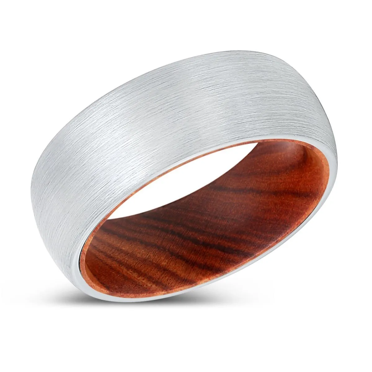 REDEMPTION | IRON Wood, White Tungsten Ring, Brushed, Domed