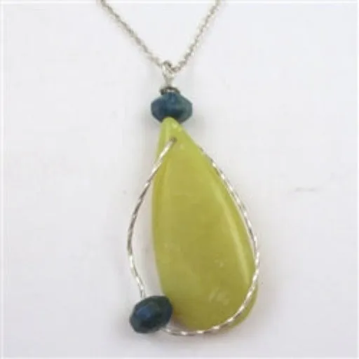 Serpentine New Jade Wire Wrapped Pendant Necklace