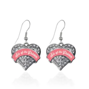 Silver Coral Sis of Groom Pave Heart Charm Dangle Earrings