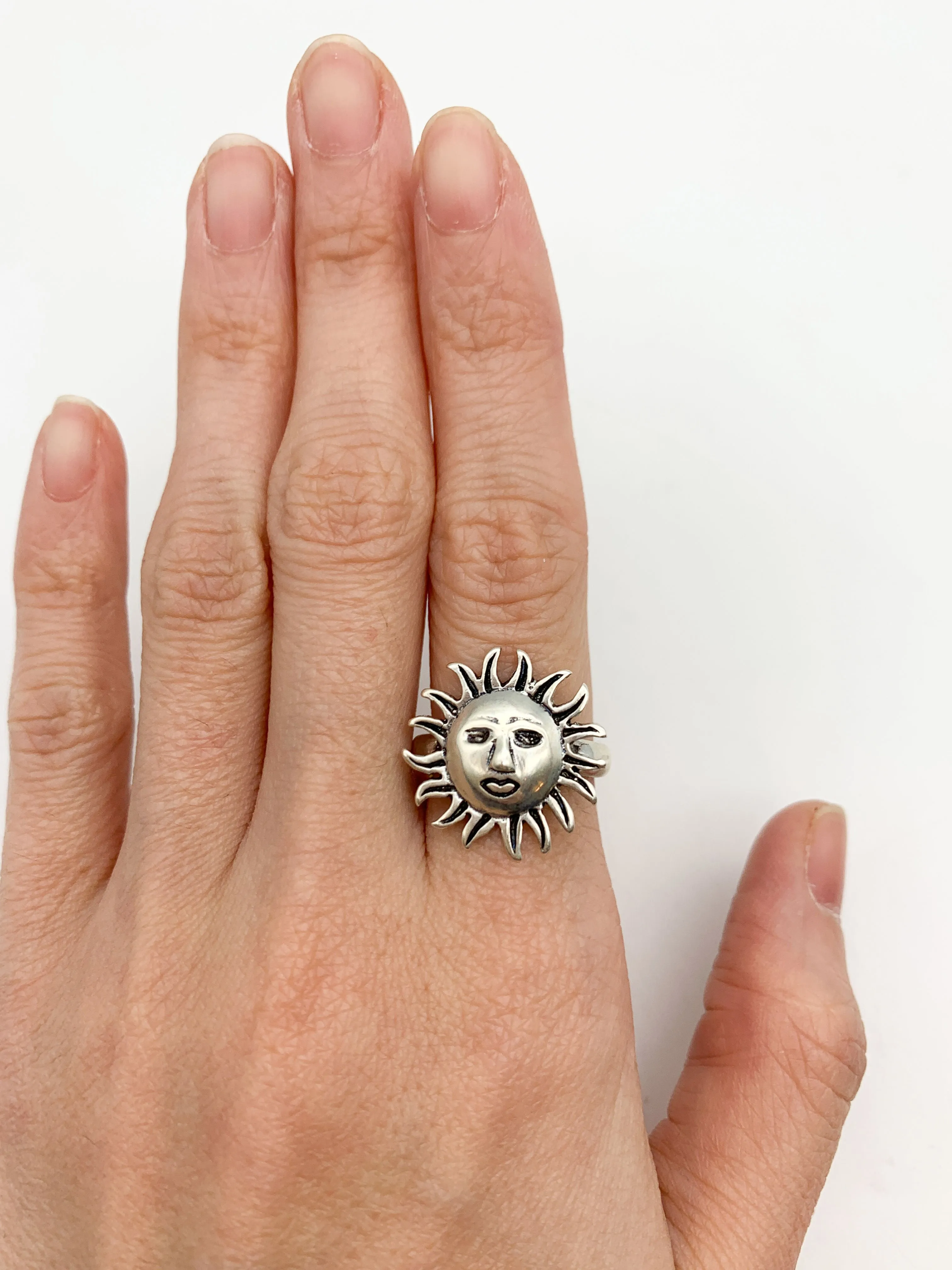 Silver Sun Ring - Sun Face Ring - Large Sun Ring