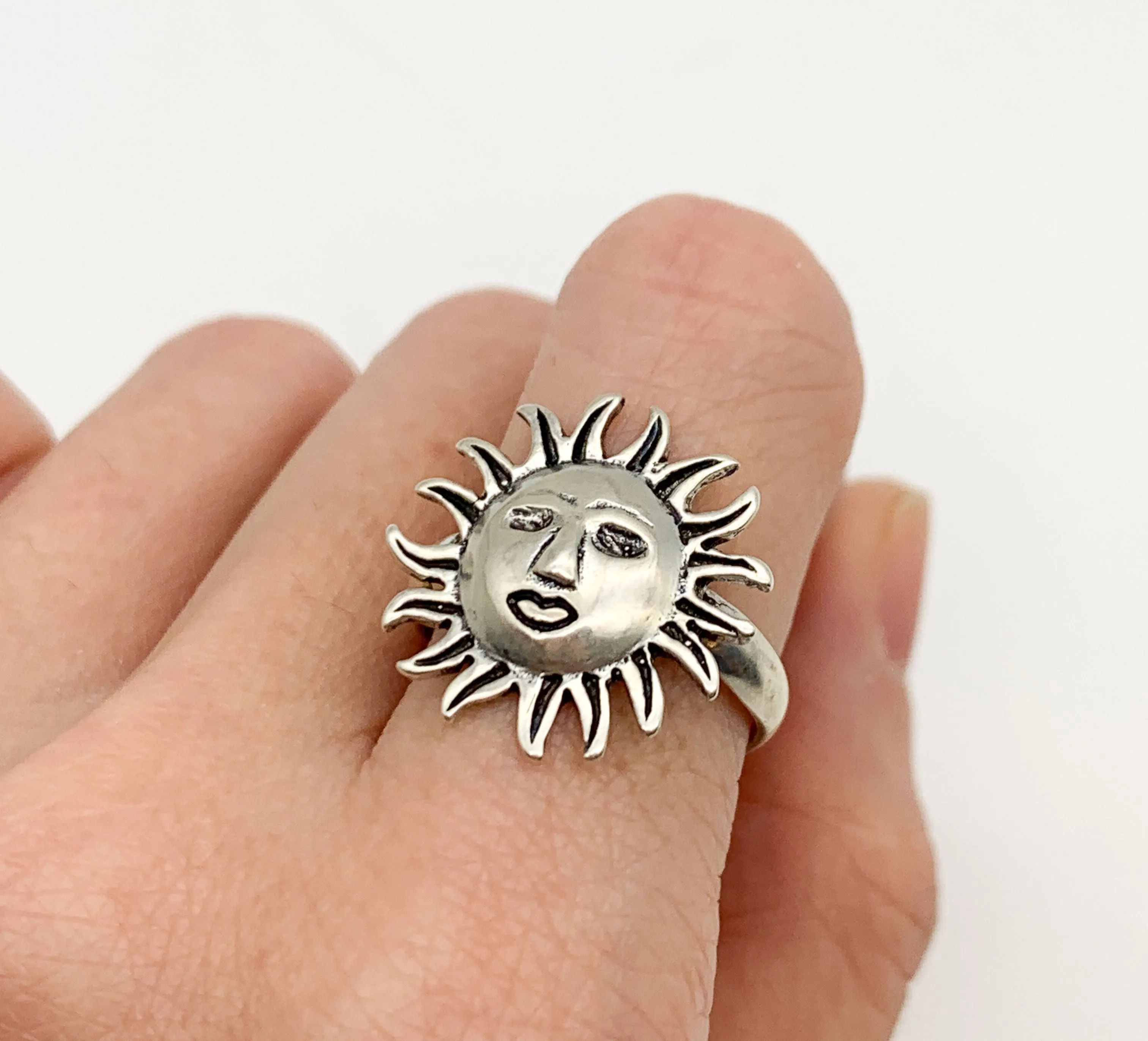 Silver Sun Ring - Sun Face Ring - Large Sun Ring