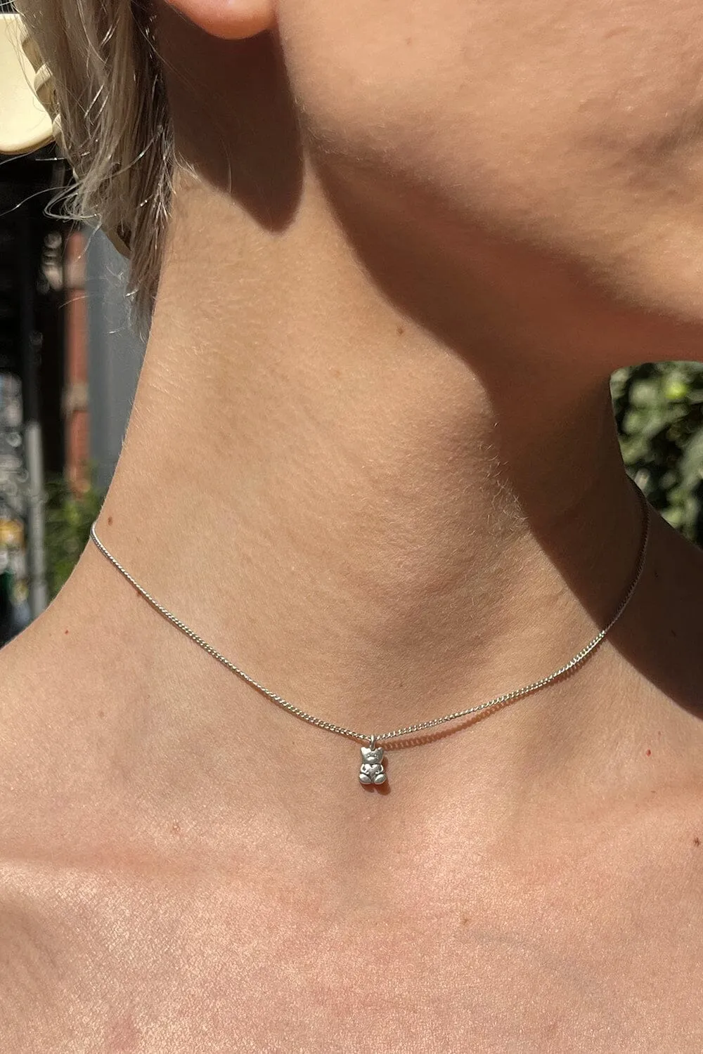 Silver Teddy Bear Choker
