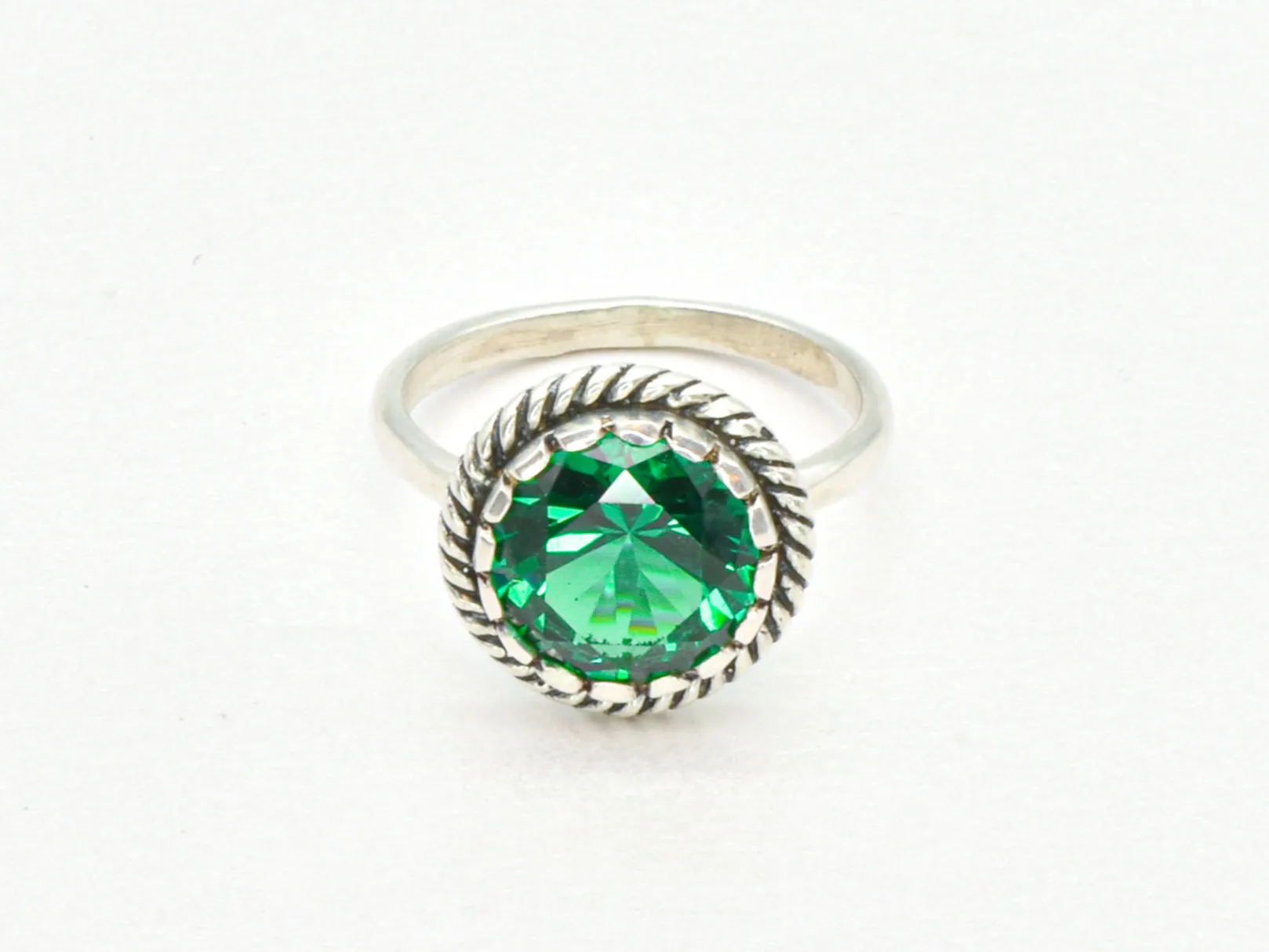 Solitaire Emerald Ring - Green Round Ring - May Birthstone Ring