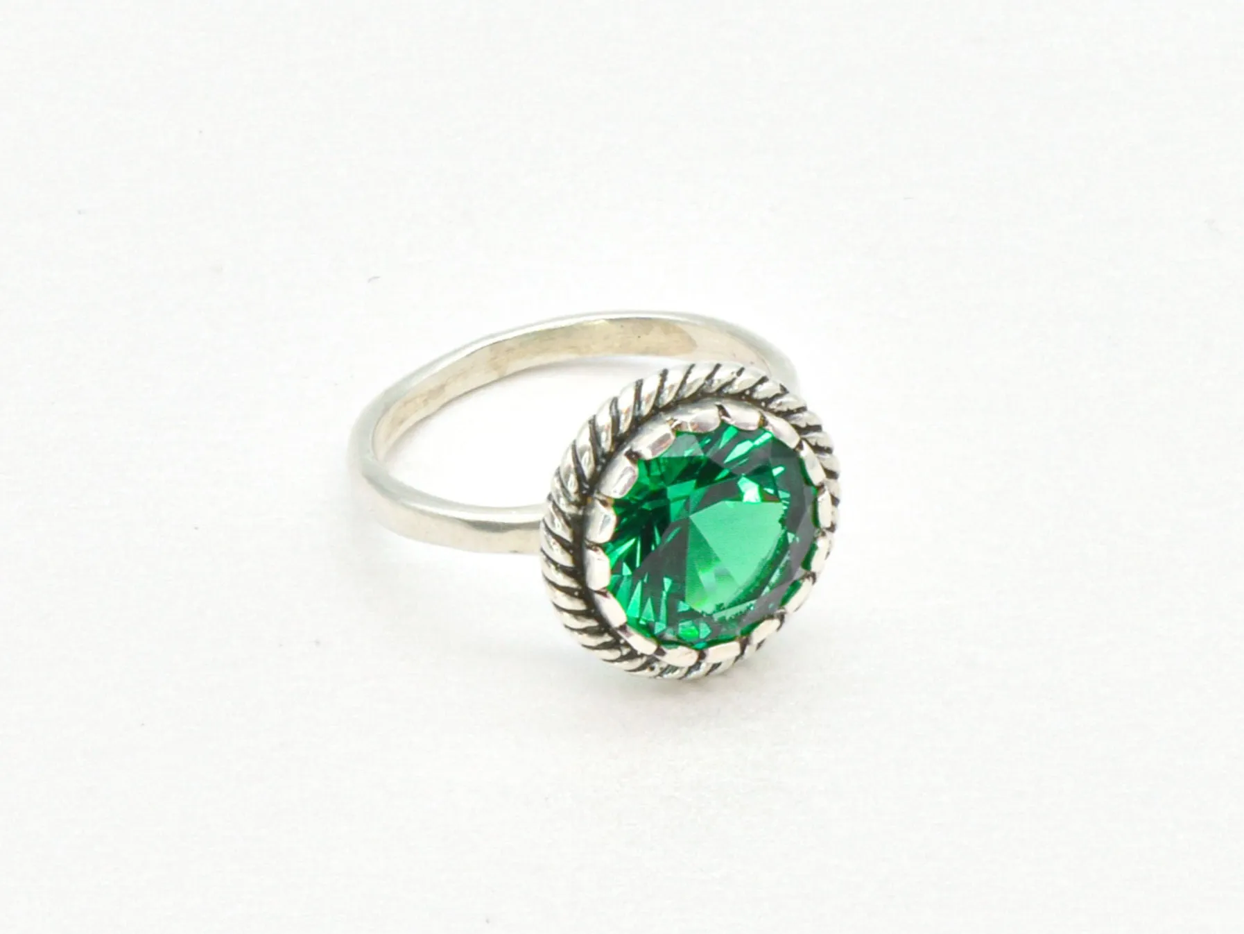Solitaire Emerald Ring - Green Round Ring - May Birthstone Ring