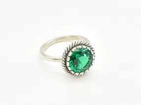 Solitaire Emerald Ring - Green Round Ring - May Birthstone Ring