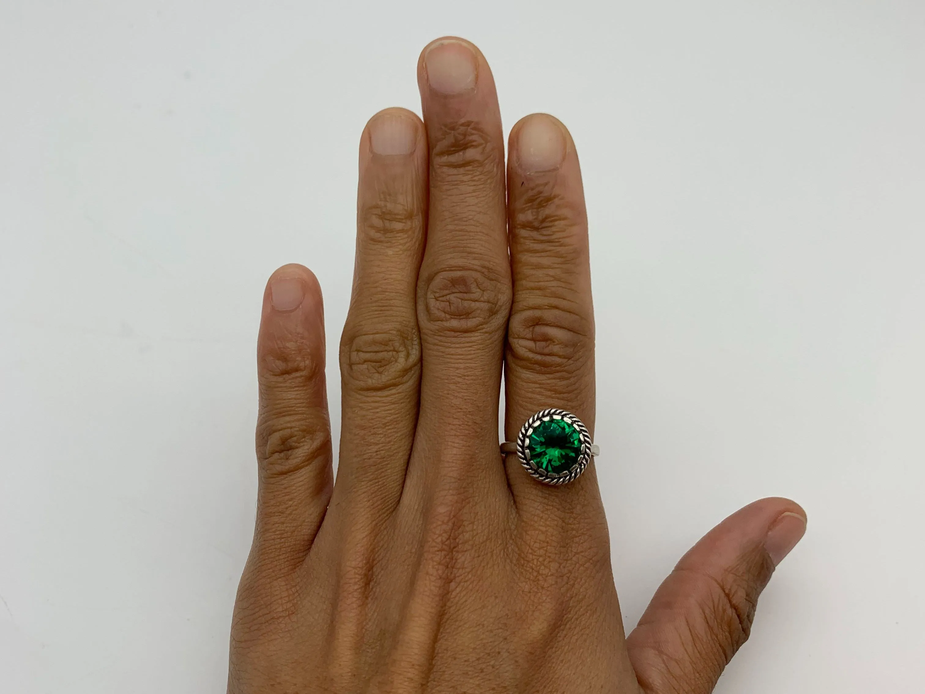 Solitaire Emerald Ring - Green Round Ring - May Birthstone Ring