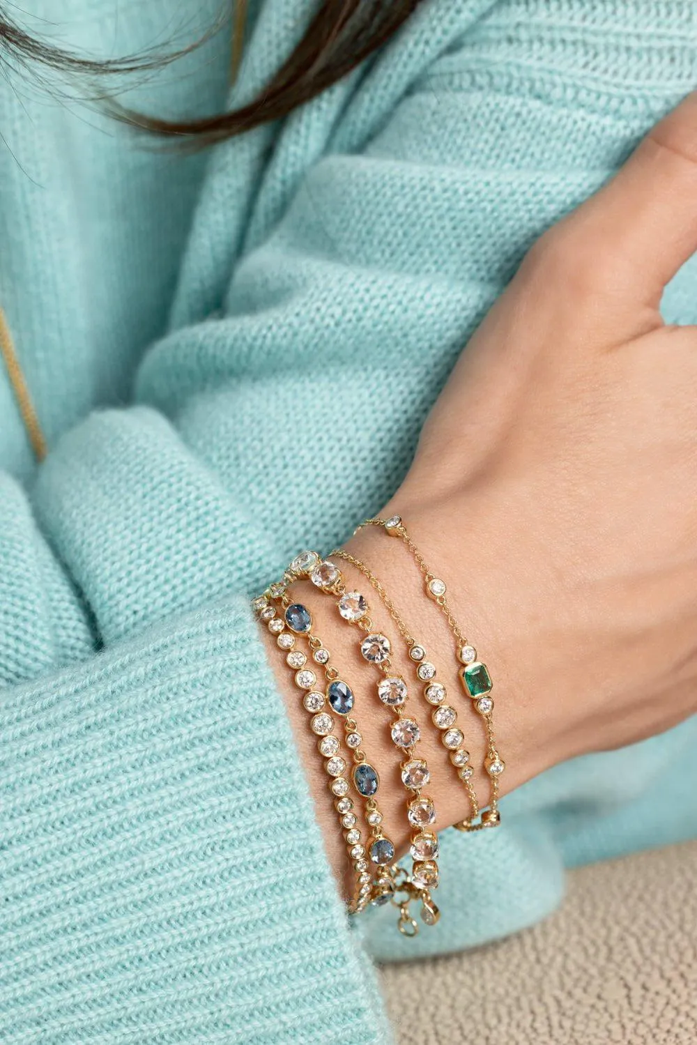 Staggered Emerald Diamond Tennis Bracelet