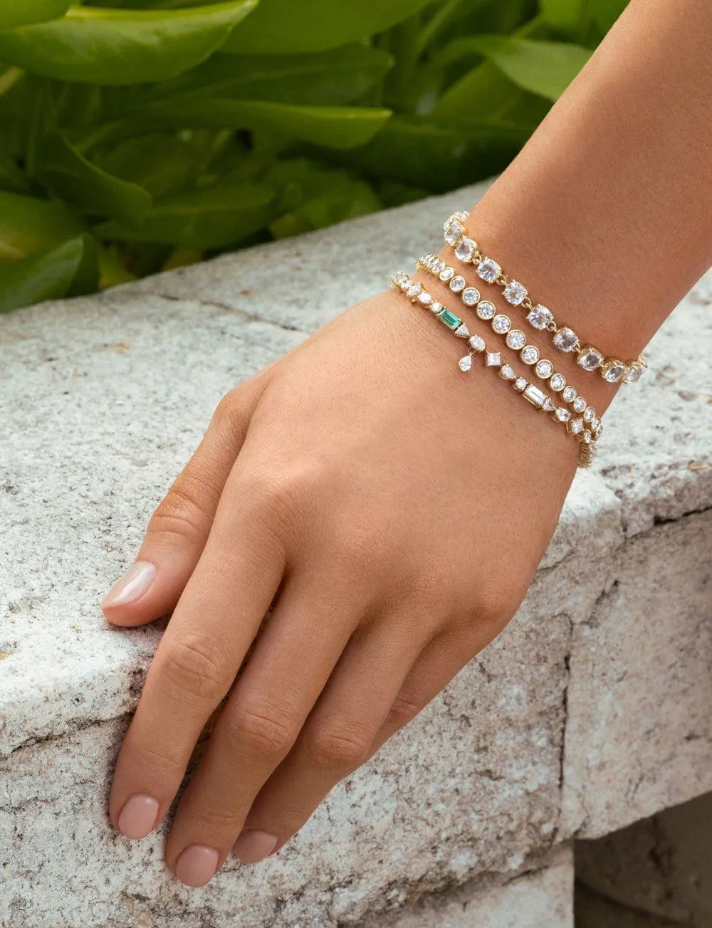 Staggered Emerald Diamond Tennis Bracelet