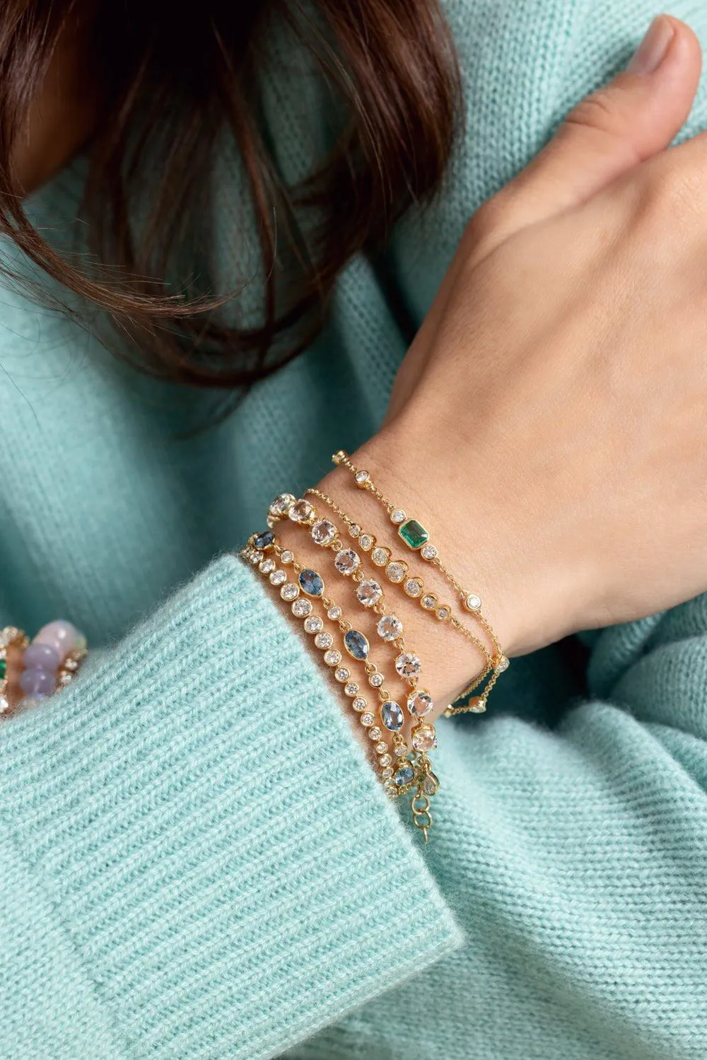 Staggered Emerald Diamond Tennis Bracelet
