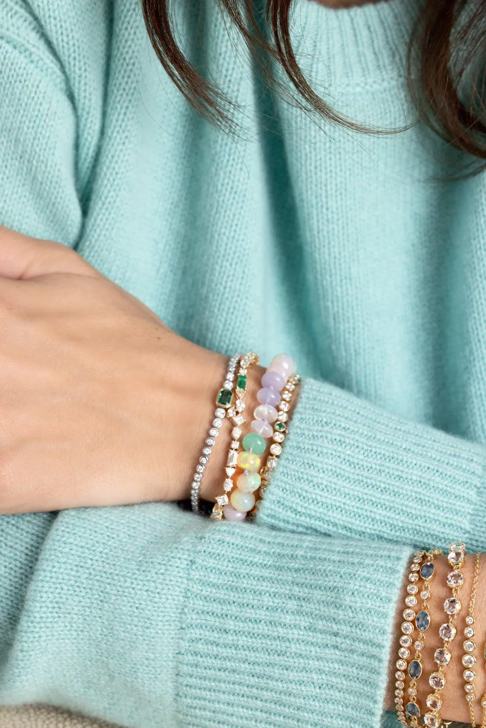 Staggered Emerald Diamond Tennis Bracelet