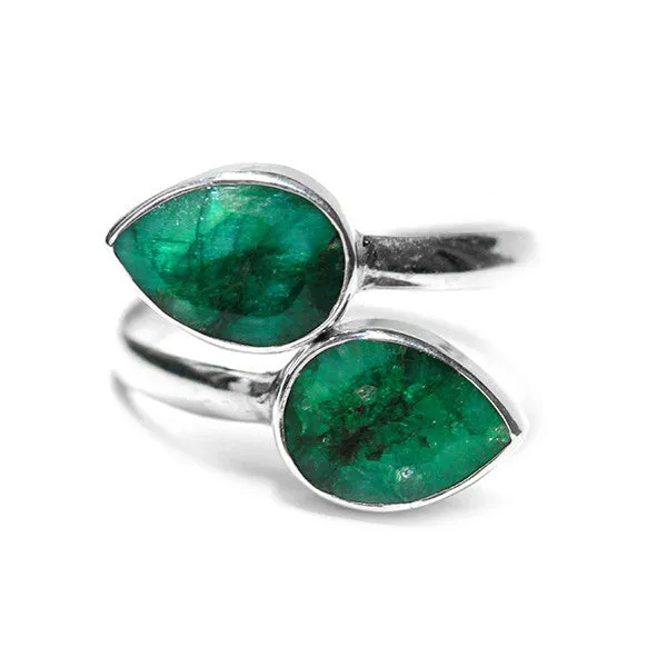 Sterling Silver Blue Stone Bypass Ring