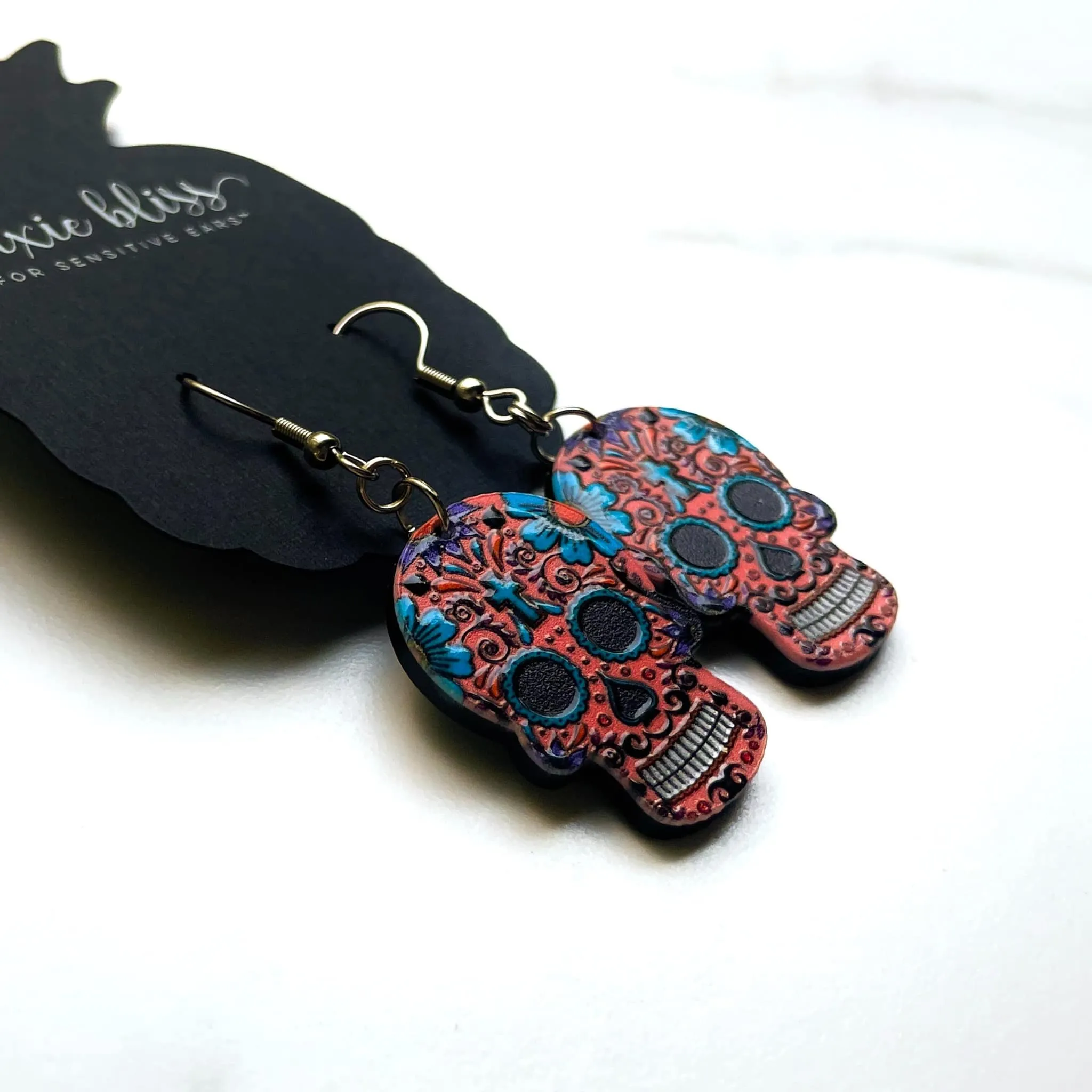 Sweet Sugar Skulls in Coral - Dixie Bliss - Dangle Earring