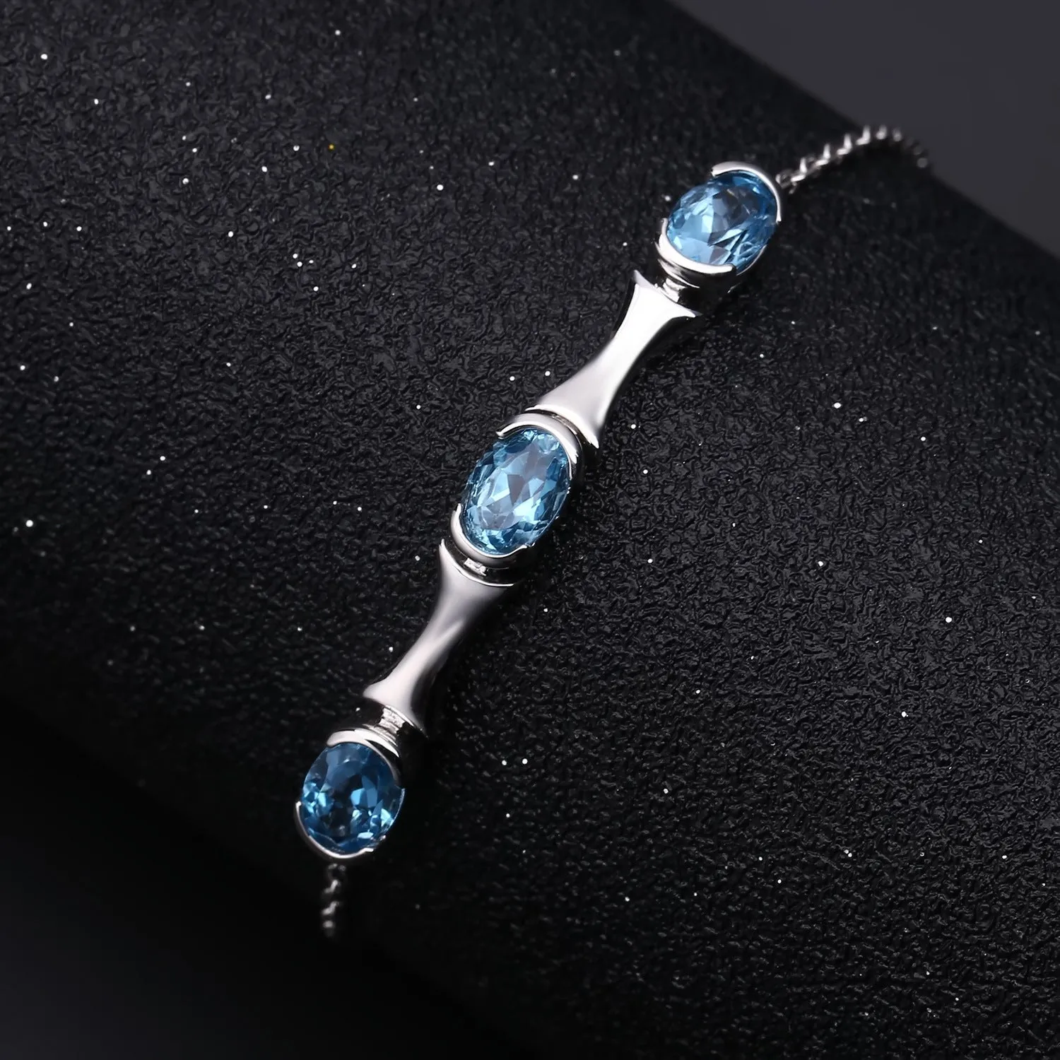 Three Oval Natural Topaz Silver Bracelet