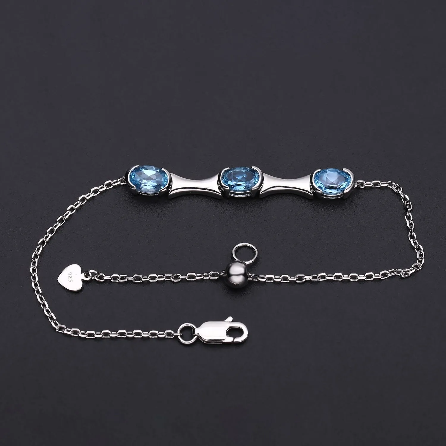 Three Oval Natural Topaz Silver Bracelet