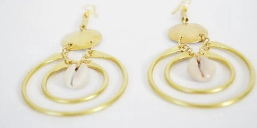 Tiered Drop Cowrie Shell Brass Earring