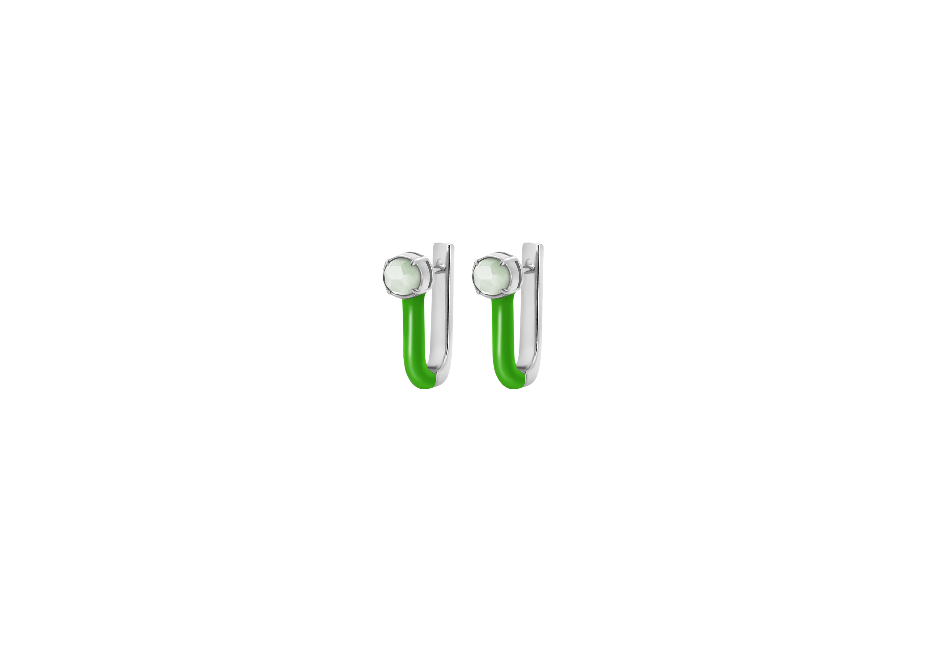 TRACEY CHEN |  EARRINGS | 天然翡翠琺瑯耳飾 (白金)