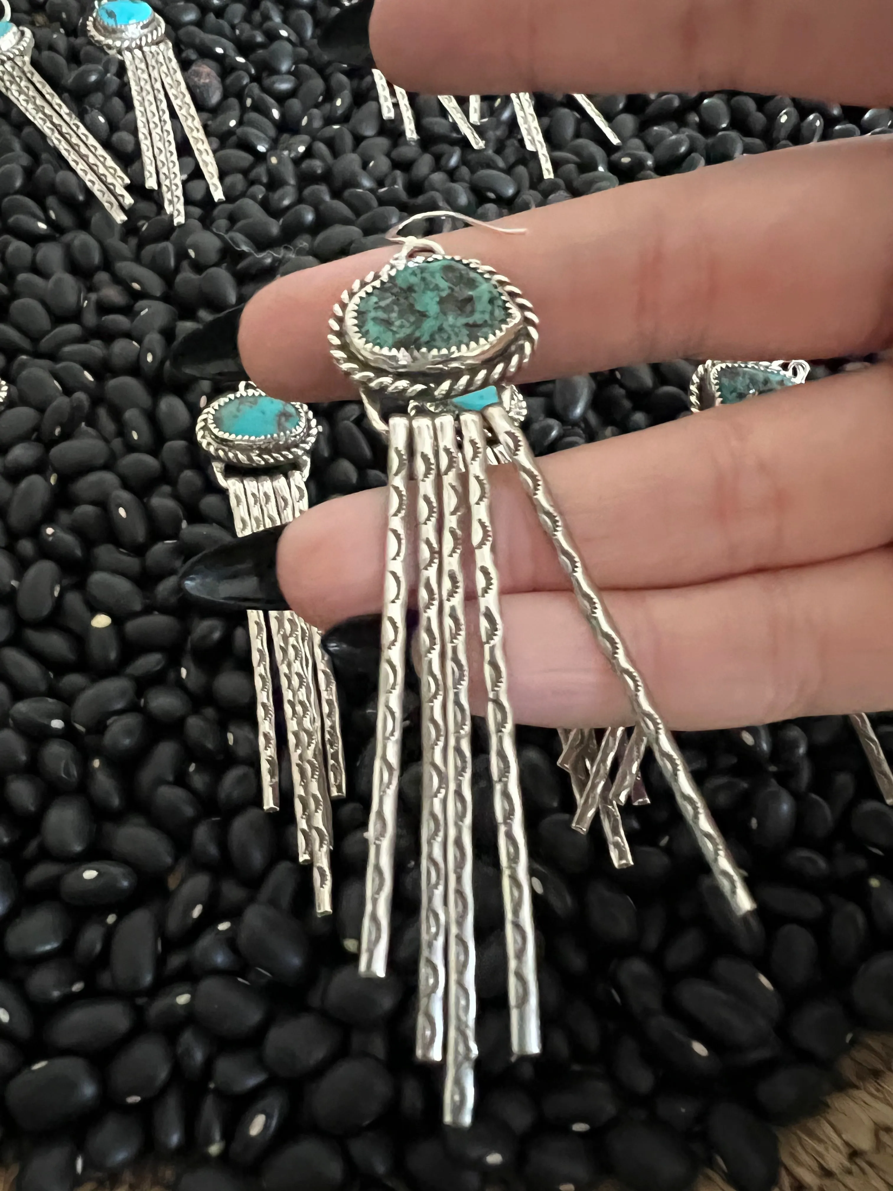 Turquoise Stamped Dangle Earrings