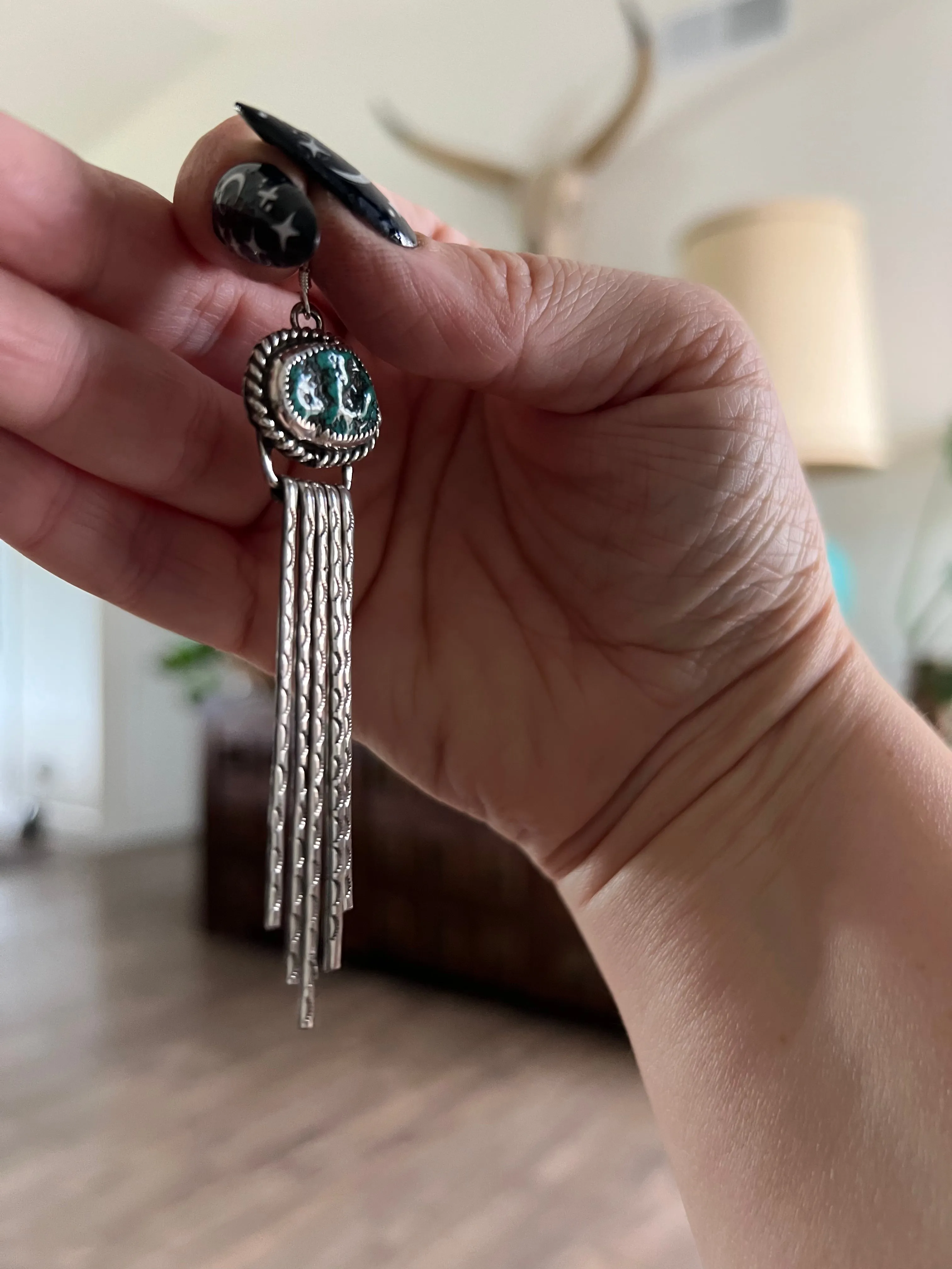 Turquoise Stamped Dangle Earrings