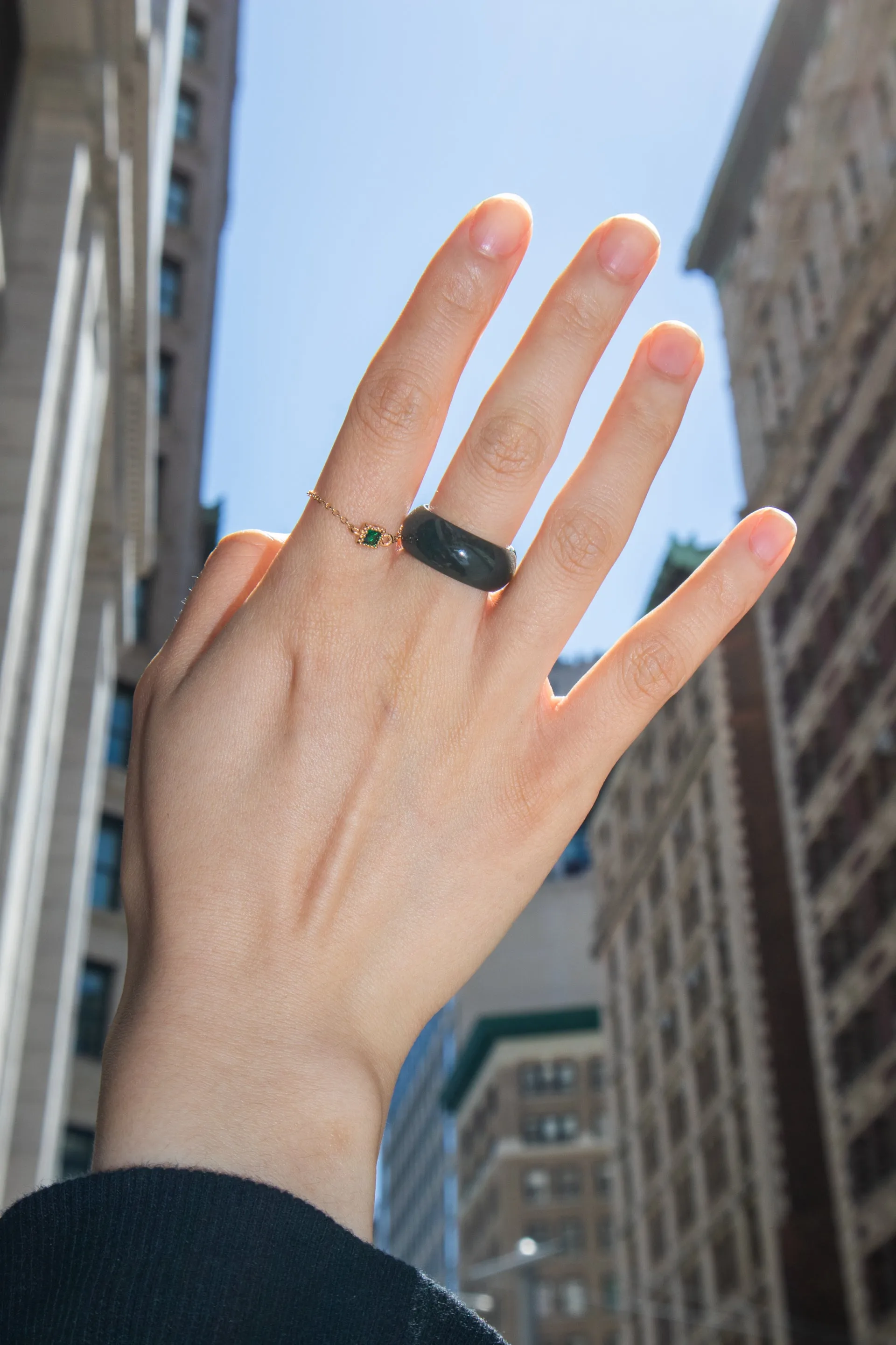Turtle — Dark green jade stone ring