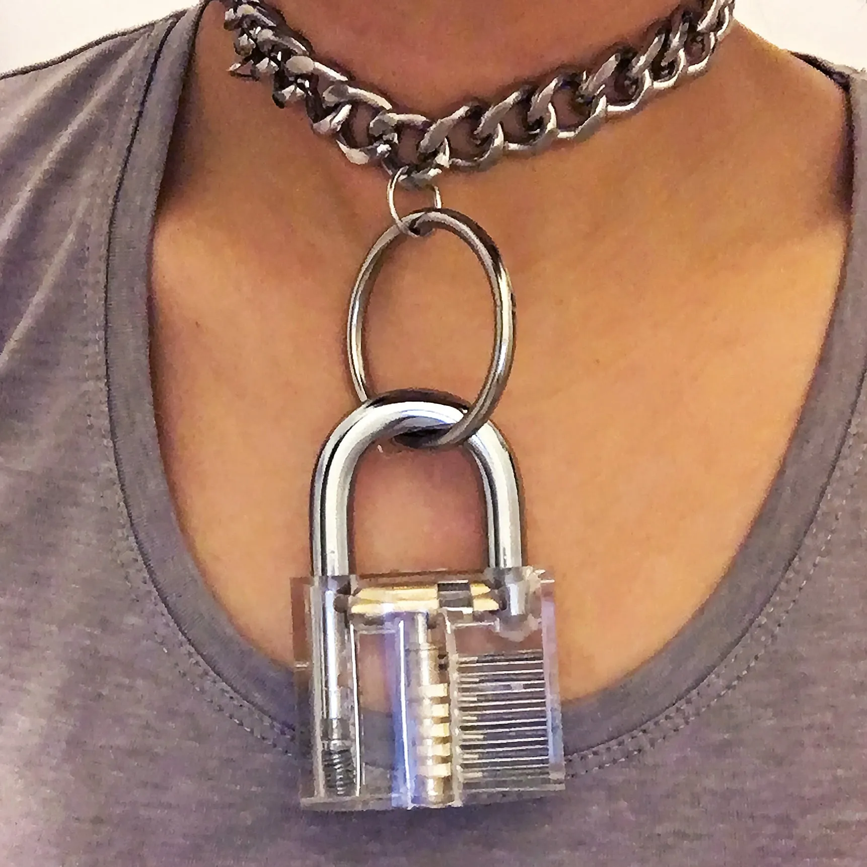 UNISEX SOLID RING SUPER LARGE LOCK SUPER BOLD CHAIN CHOKER LONG NECKLACE