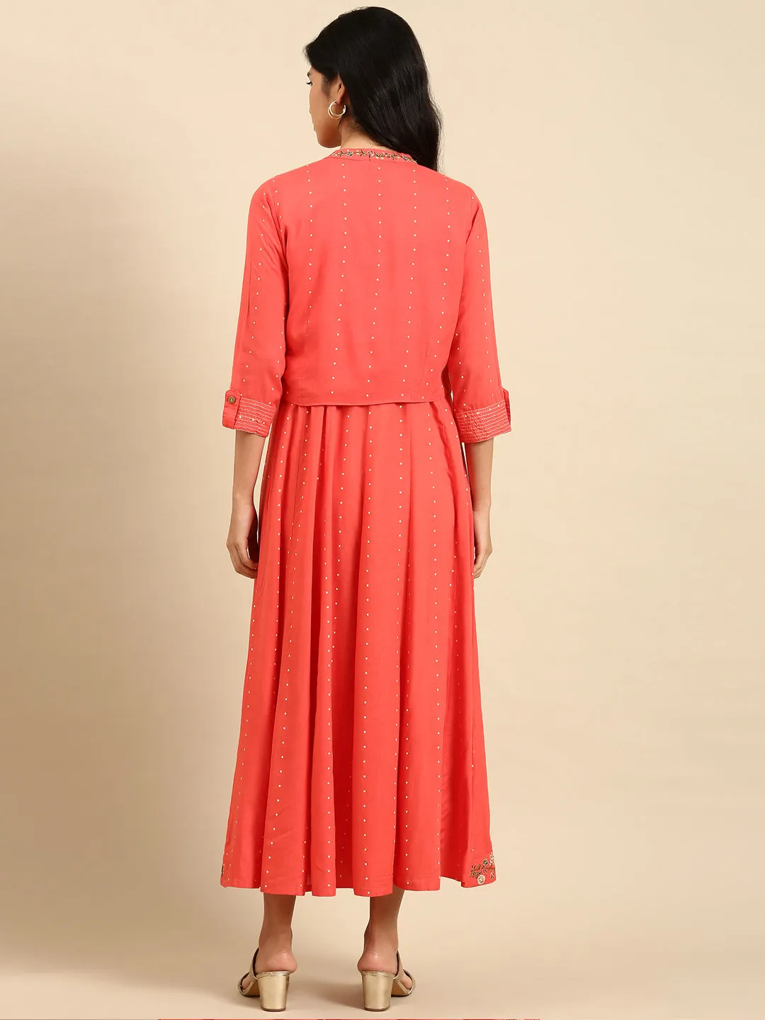 Women's Coral Printed Anarkali Kurta